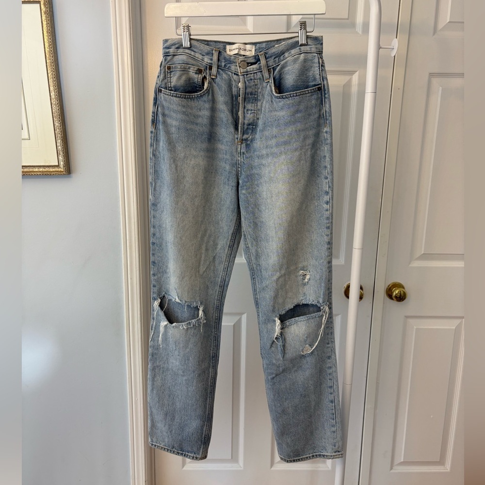 Aritzia Denim Forum Joni High Rise Loose Blue Distressed Jean Size 26 Cotton - Picture 4 of 14